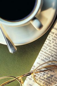 Preview wallpaper newspaper, coffee, cup, spoon, sunglasses, news, cup holder