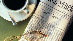 Preview wallpaper newspaper, coffee, cup, spoon, sunglasses, news, cup holder