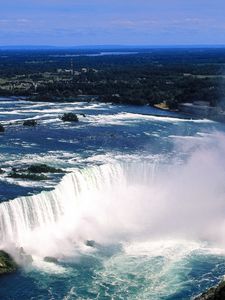 Preview wallpaper niagara falls, fog, water, height, stream, people