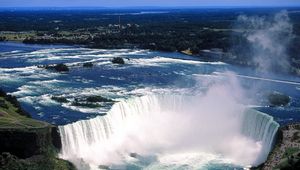 Preview wallpaper niagara falls, fog, water, height, stream, people