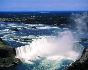 Preview wallpaper niagara falls, fog, water, height, stream, people