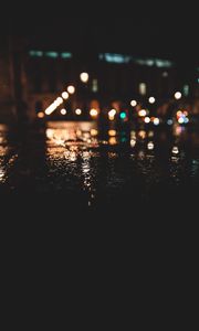 Preview wallpaper night, asphalt, wet, dark, lights, blur