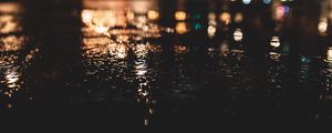 Preview wallpaper night, asphalt, wet, dark, lights, blur