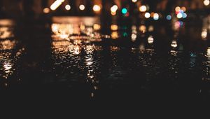 Preview wallpaper night, asphalt, wet, dark, lights, blur