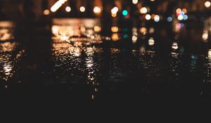 Preview wallpaper night, asphalt, wet, dark, lights, blur