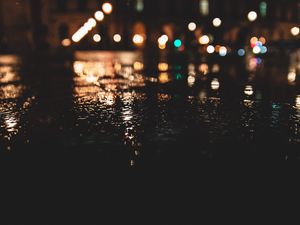 Preview wallpaper night, asphalt, wet, dark, lights, blur