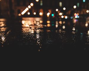 Preview wallpaper night, asphalt, wet, dark, lights, blur