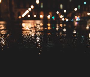 Preview wallpaper night, asphalt, wet, dark, lights, blur