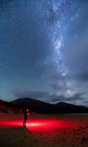 Preview wallpaper night, beach, silhouette, light, starry sky