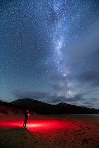 Preview wallpaper night, beach, silhouette, light, starry sky