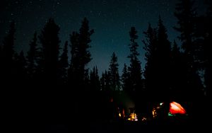 Preview wallpaper night, campfire, camping, forest