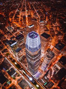 Preview wallpaper night city, aerial view, architecture, buildings, towers, skyscrapers, roofs