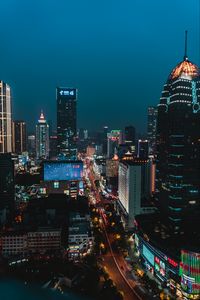Preview wallpaper night city, aerial view, buildings, architecture, street, height, overview