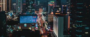 Preview wallpaper night city, aerial view, buildings, architecture, street, height, overview