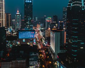 Preview wallpaper night city, aerial view, buildings, architecture, street, height, overview