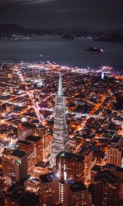 Preview wallpaper night city, aerial view, buildings, architecture, lights, coast, san francisco