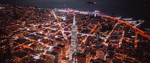 Preview wallpaper night city, aerial view, buildings, architecture, lights, coast, san francisco