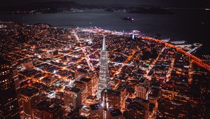 Preview wallpaper night city, aerial view, buildings, architecture, lights, coast, san francisco