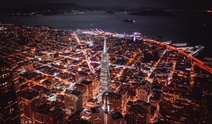 Preview wallpaper night city, aerial view, buildings, architecture, lights, coast, san francisco