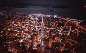 Preview wallpaper night city, aerial view, buildings, architecture, lights, coast, san francisco