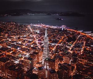 Preview wallpaper night city, aerial view, buildings, architecture, lights, coast, san francisco