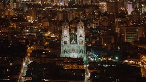 Preview wallpaper night city, aerial view, buildings, architecture, lights, cityscape