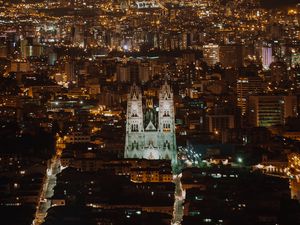 Preview wallpaper night city, aerial view, buildings, architecture, lights, cityscape