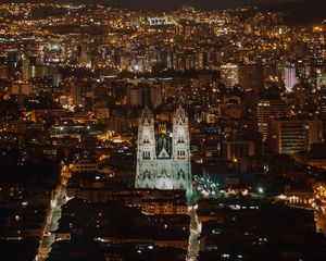 Preview wallpaper night city, aerial view, buildings, architecture, lights, cityscape