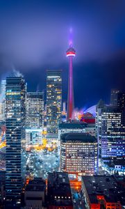 Preview wallpaper night city, aerial view, buildings, lights, bright, toronto