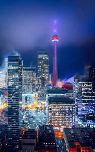 Preview wallpaper night city, aerial view, buildings, lights, bright, toronto