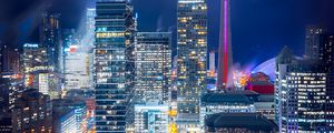 Preview wallpaper night city, aerial view, buildings, lights, bright, toronto