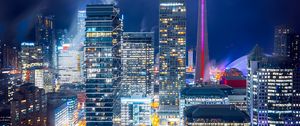 Preview wallpaper night city, aerial view, buildings, lights, bright, toronto