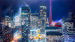 Preview wallpaper night city, aerial view, buildings, lights, bright, toronto