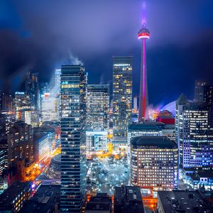 Preview wallpaper night city, aerial view, buildings, lights, bright, toronto