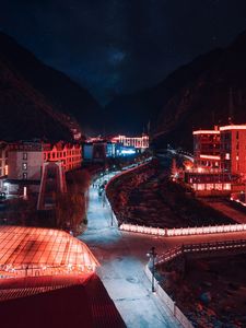 Preview wallpaper night city, aerial view, buildings, paths, lights, dark