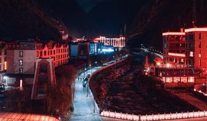Preview wallpaper night city, aerial view, buildings, paths, lights, dark