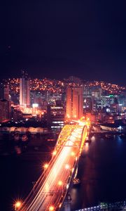 Preview wallpaper night city, aerial view, buildings, bridge, backlight, architecture