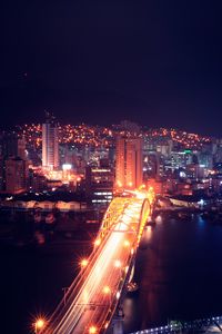 Preview wallpaper night city, aerial view, buildings, bridge, backlight, architecture