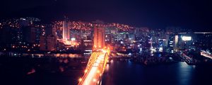 Preview wallpaper night city, aerial view, buildings, bridge, backlight, architecture