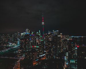 Preview wallpaper night city, aerial view, buildings, metropolis, toronto, canada