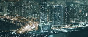 Preview wallpaper night city, aerial view, buildings, river, hong kong