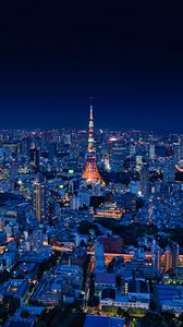 Preview wallpaper night city, aerial view, buildings, architecture, overview, tokyo, japan