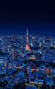 Preview wallpaper night city, aerial view, buildings, architecture, overview, tokyo, japan