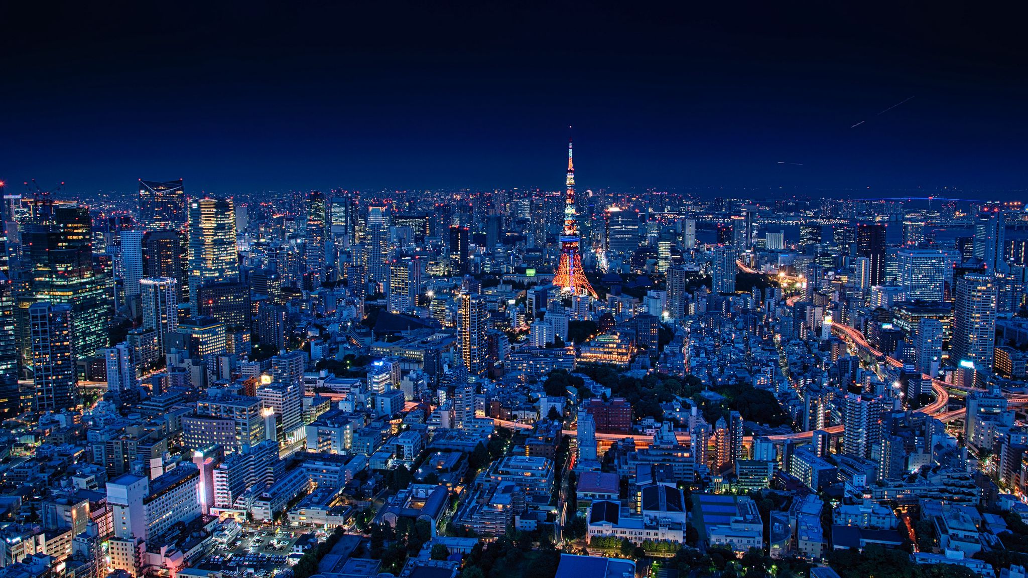 Download wallpaper 2048x1152 night city, aerial view, buildings ...