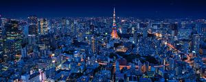 Preview wallpaper night city, aerial view, buildings, architecture, overview, tokyo, japan