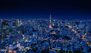 Preview wallpaper night city, aerial view, buildings, architecture, overview, tokyo, japan