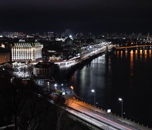 Preview wallpaper night city, aerial view, buildings, bridge, lights