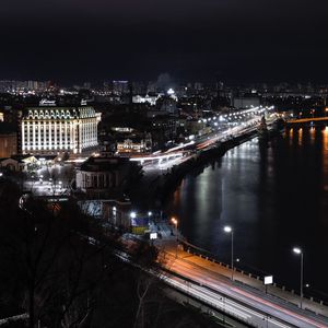 Preview wallpaper night city, aerial view, buildings, bridge, lights