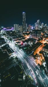 Preview wallpaper night city, aerial view, buildings, road, lights, dark