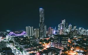 Preview wallpaper night city, aerial view, buildings, road, lights, dark